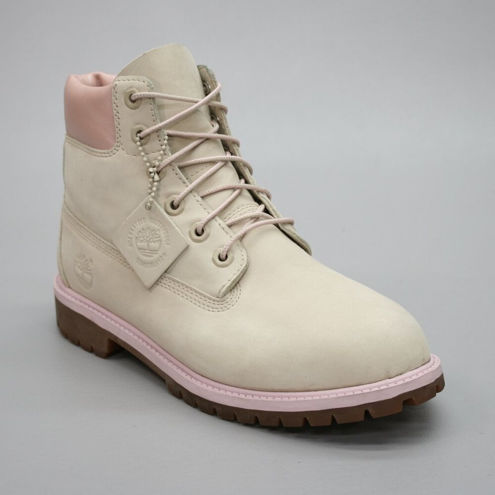 Timberland Girl's 7  Youth Premium Blush Pink Beige Leather 6 Inch Lace-up Boots